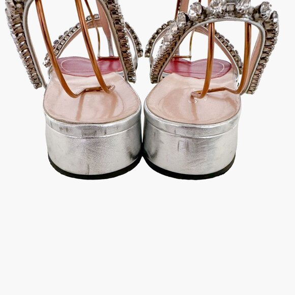 Gucci Bertie Crystal T-Strap Flat Sandals EU 37.5 US 7.5 Silver Red White Blue - Picture 6 of 13